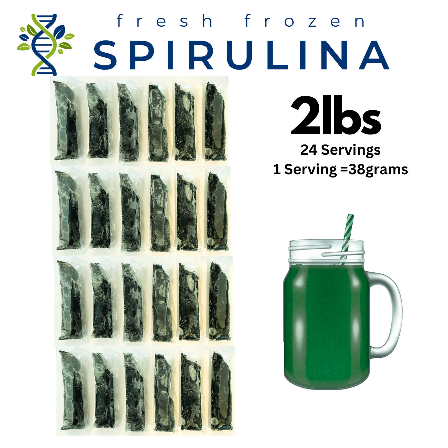 Fresh Frozen Spirulina 2lbs (24 Packets)